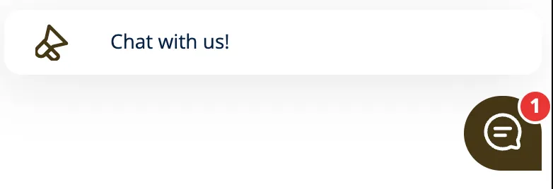 A "Chat with us!" bubble widget sitting in the corner of a website, styled to look like live support