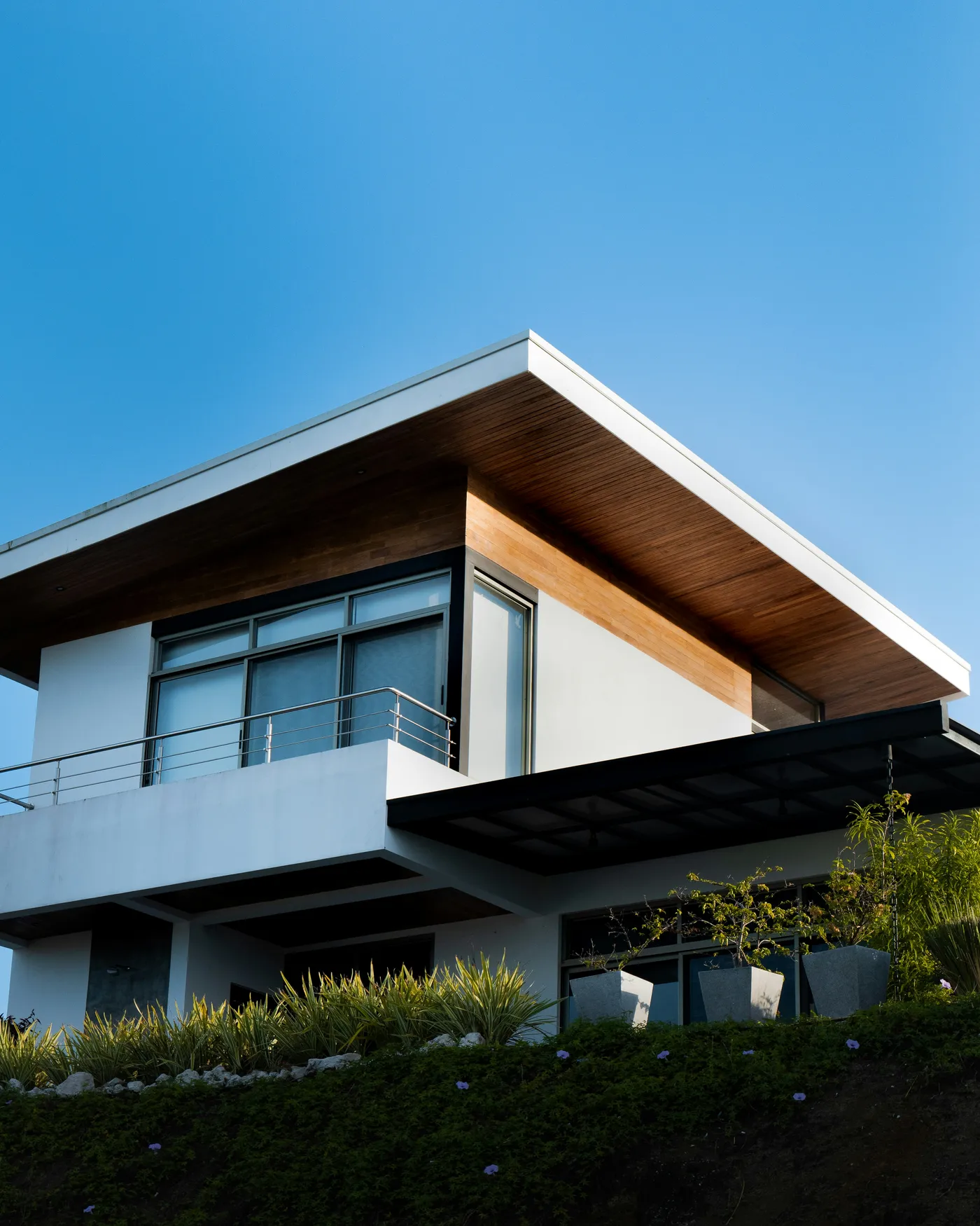 Modern residential structure at dusk