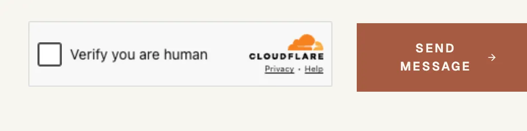 The Cloudflare Turnstile widget on the Cresalto contact form — a small box reading "Verify you are human" with one checkbox, next to the send message button